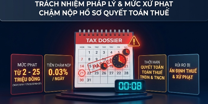 Trách nhiệm pháp lý và mức xử phạt hành vi chậm nộp hồ sơ quyết toán thuế.